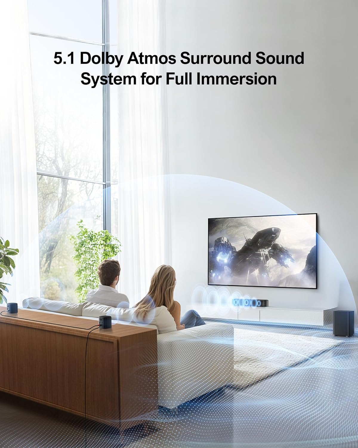 ULTIMEA 5.1ch Sound Bar with Dolby Atmos, Surround Sound System for TV, Sound Bar for Smart TV and Home Theater, App Control, TV Soundbar with Subwoofer, 2 Surround Speakers, HDMI eARC, Aura A50 Pro