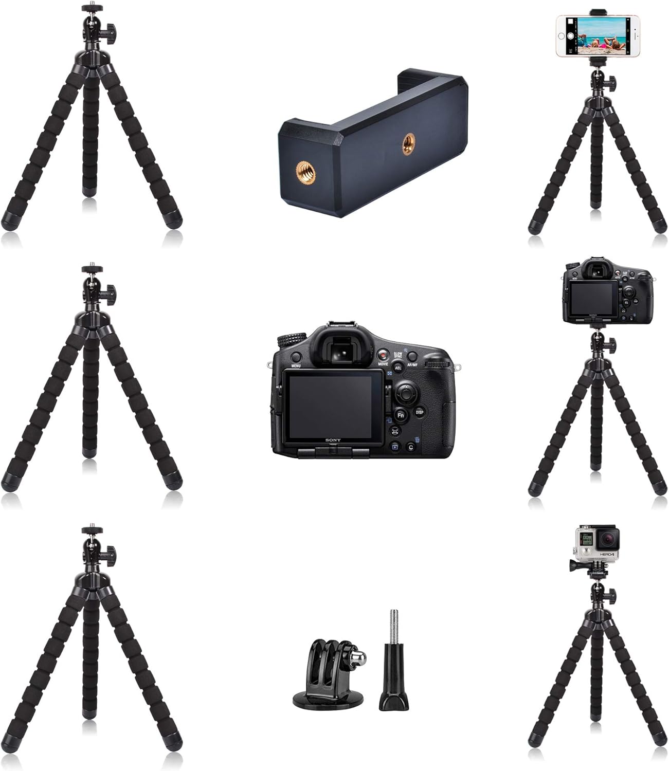 Phone Mini Tripod, Ruittos Premium Flexible Mobile Phone Tripod Stand Compatible with iPhone Samsung Go Pro, Small Digital Camera, Black