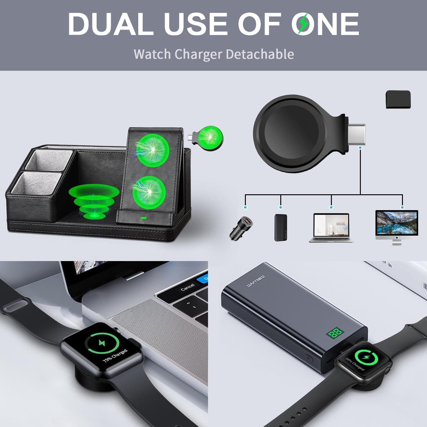 Black Leather Desk Organizer With Charging Station,Office Supplies Desk Accessories,Pen Holder for Desk,Remote Control Holder,Desk Organizer With Phone Charger,Nightstand Desktop Organizer