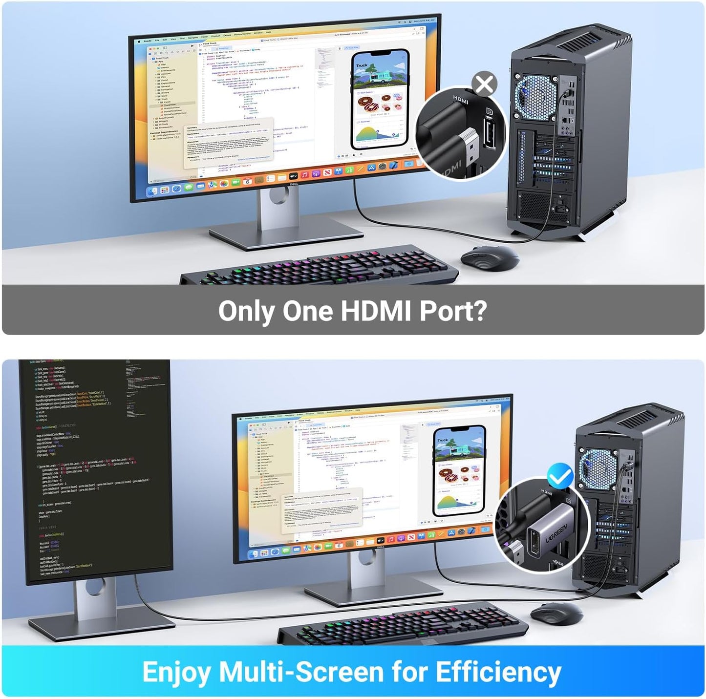 UGREEN 4K DisplayPort to HDMI 2-Pack Adapter Unidirectional Display Port 1.2 to HDMI 1.4 Male to Female Converter Aluminum Adapter Compatible with Desktop, Laptop, Monitor, HDTV, AMD, NVIDIA