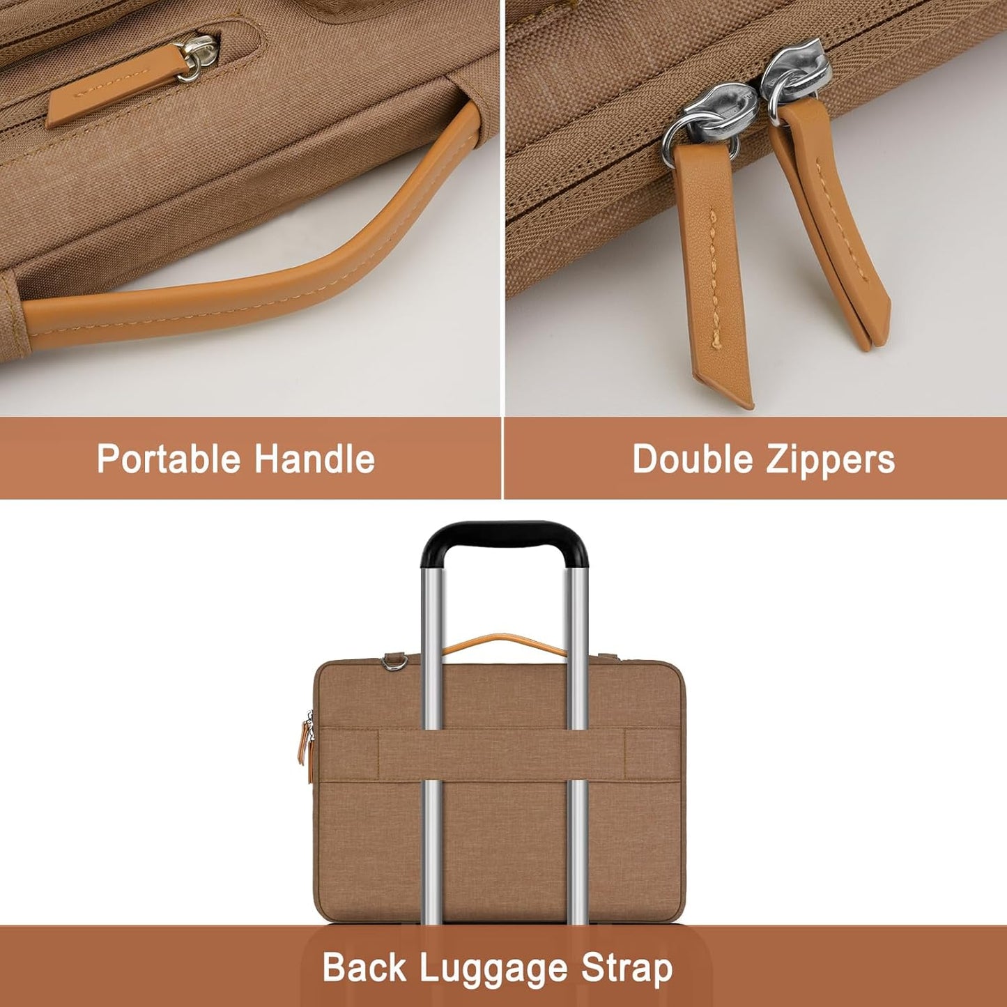 MOSISO 360 Protective Laptop Shoulder Bag,15-15.6 inch Computer Bags Compatible with MacBook Pro 16 inch, HP, Dell, Lenovo, Asus Notebook,Side Open Messenger Bag with 4 Zipper Pockets, Mocha