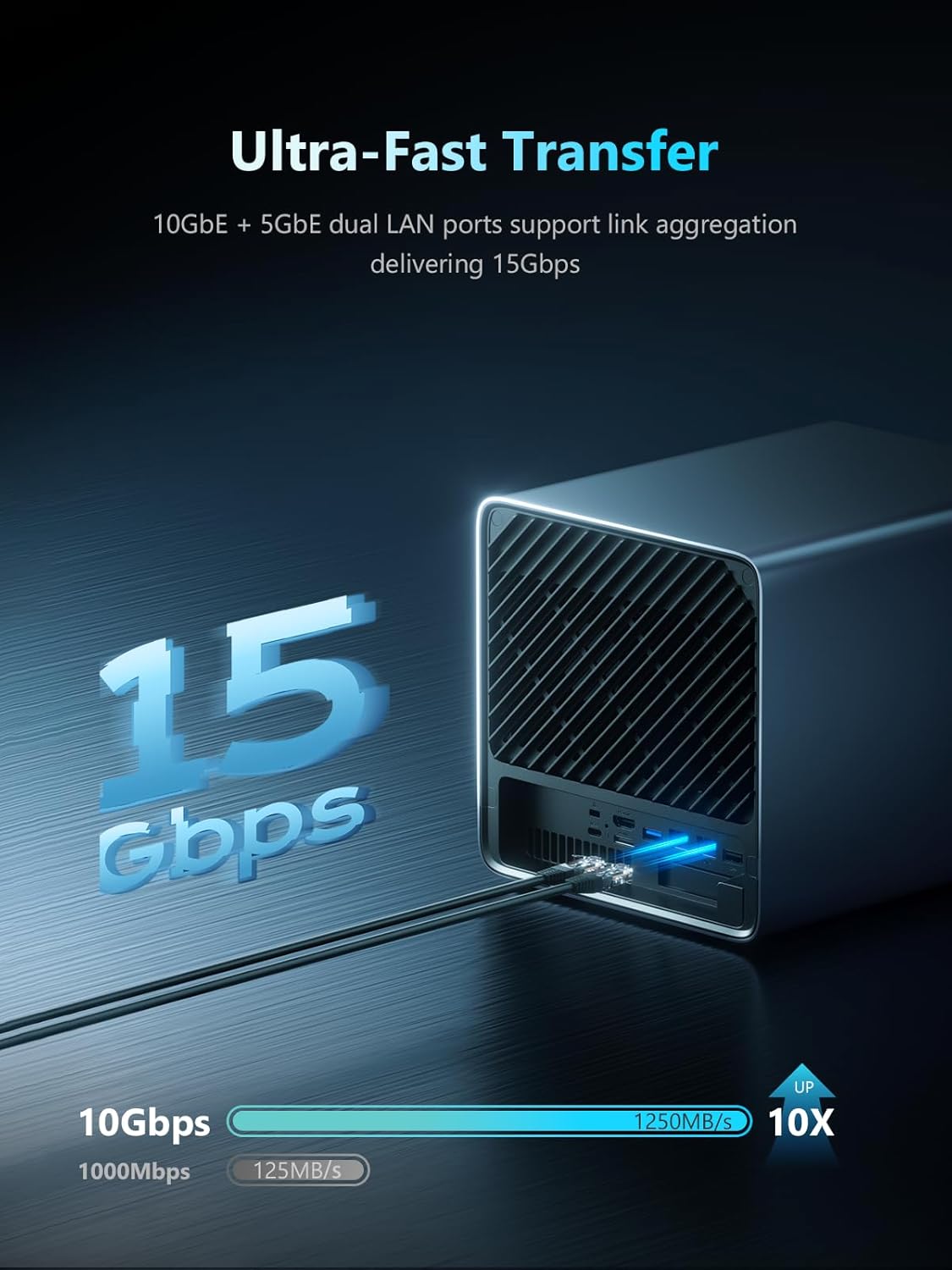 MINISFORUM N5 Pro 5-Bay Desktop AI NAS, AMD Ryzen AI 9 HX PRO 370 12-Core/24T CPU, 128GB SSD, 1x10GbE, 1x5GbE, 1xM.2+2xU.2/M.2 Slots, 2xUSB4(8K), 8K HDMI, OCuLink, Network Attached Storage (Diskless)