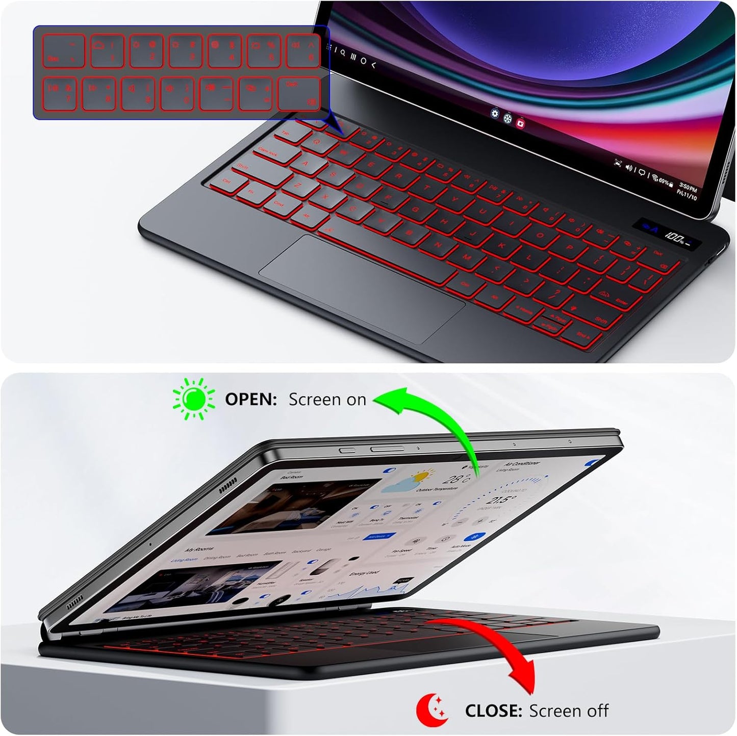 Magentic Keyboard Case for Samsung Galaxy Tab S10+/ S9+ /S9 FE+/S8+/S7+/S7 FE 12.4", 7 Color Backlit Wireless Bluetooth Magic Keyboard Case Cover Stand,Multi-Touch Trackpad,LED Power Display
