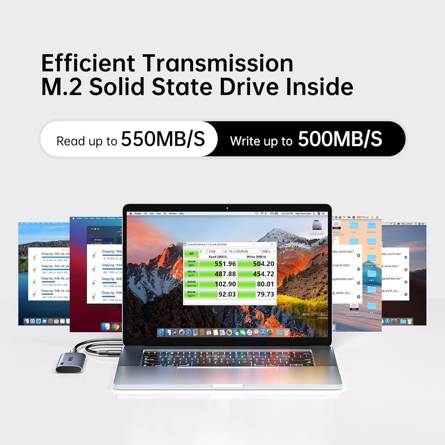 SSK 256GB SSD External Hard Drive, Portable SSD Up to 550MB/s Fast Solid State Drives, External Drive USB 3.2 Gen2 for iPhone 15/Pro, Windows, Mac, Android with LED Light, Trim, Smart Supported