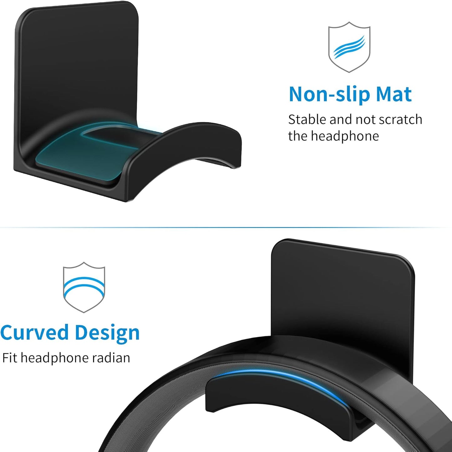 SOKUSIN Headphone Stand Headset Holder - Adhesive Gaming Earphones Hanger, Universal Desk Wall Mount Hook for All Headphone/Controller, Compatible with Beats, AirPods Max,Sony, JBL (Black)