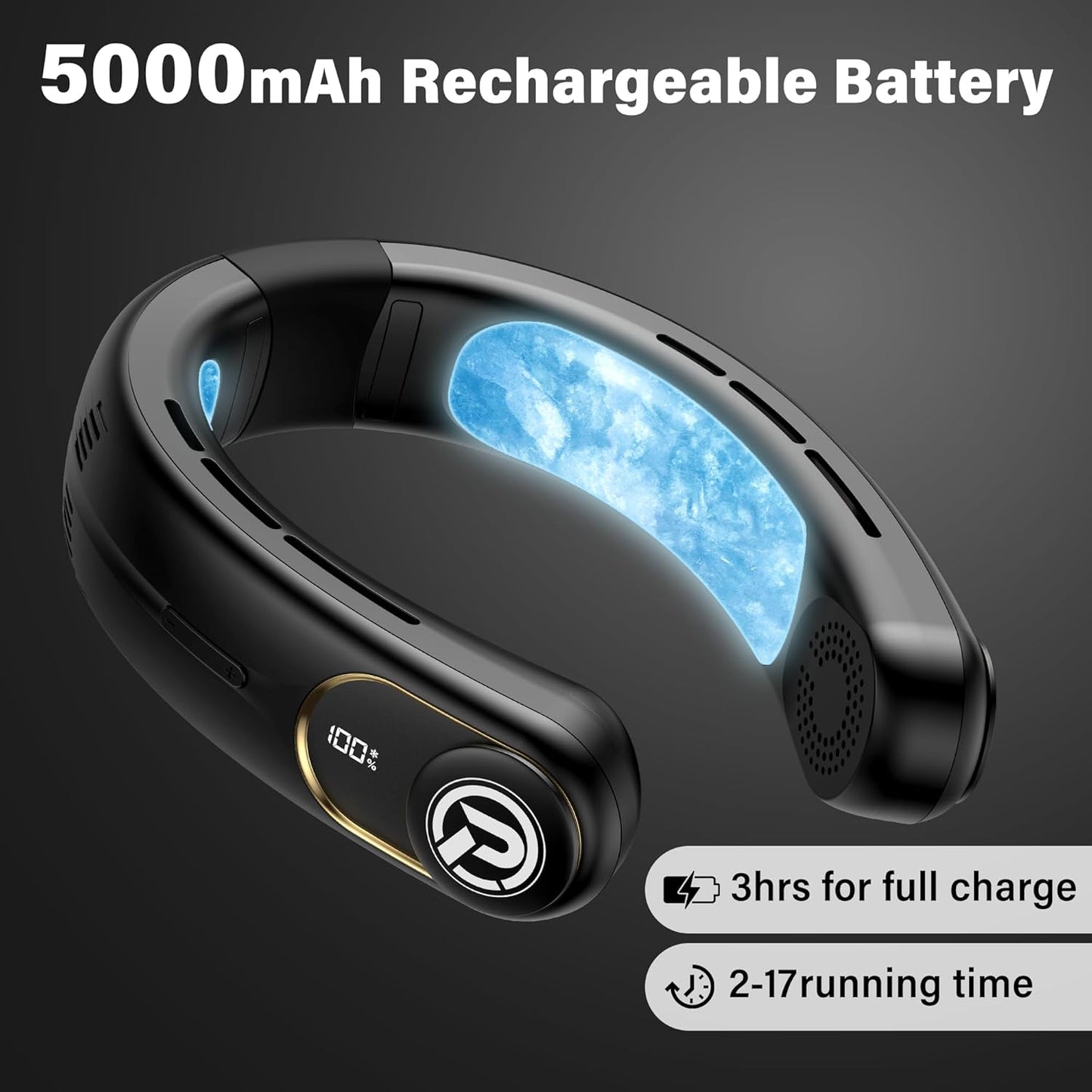 PANERGY Portable Neck Fan Air Conditioner, Rechargeable Battery Operated Personal Fan, LED Display, Hands Free Cooling Neck Fan for Women Men Travel Work Outdoor