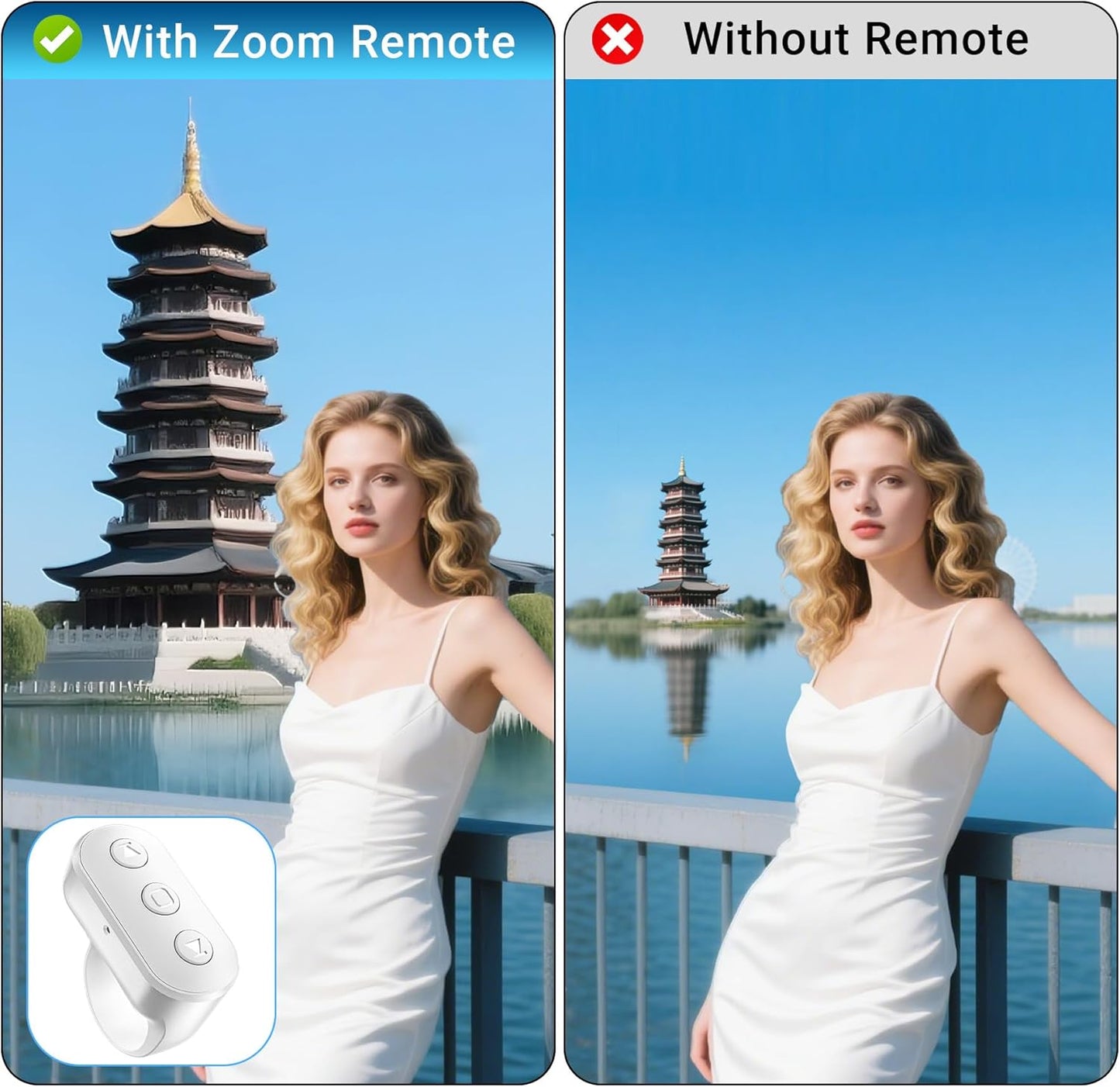 Wireless Ring Phone Zoom Remote for iPhone Android Camera Accessories, Phone Front/Rear Camera Flip Shutter, Content Creator Must Have Selfie Essentials for Tiktok YouTube Photo Video Recording