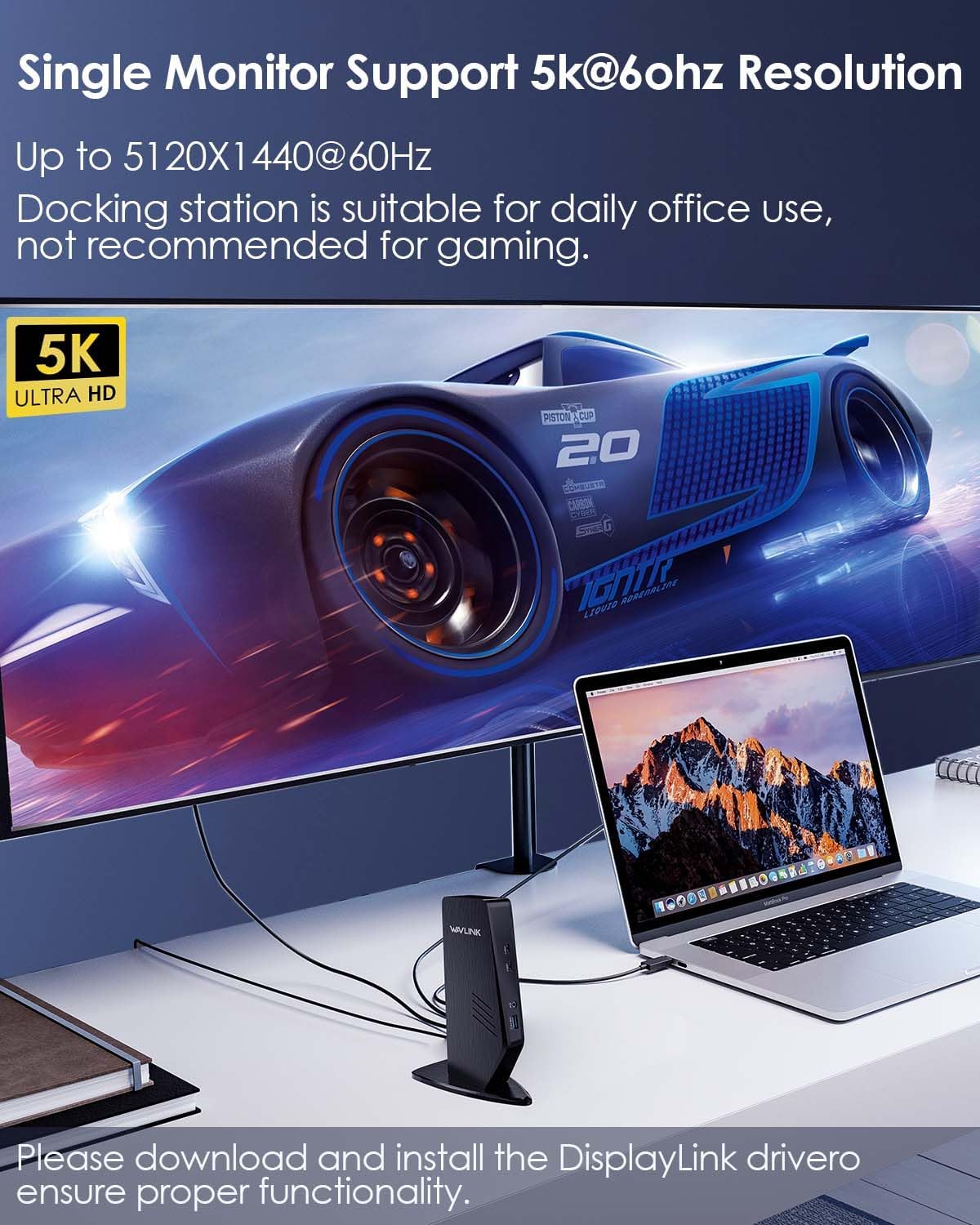 WAVLINK Universal Laptop Docking Station - Dual Monitor Support for Windows and Mac, 5K/Dual 4K@60Hz (2 HDMI, 2 DP, 3 USB, 2 USB-C, Ethernet, Audio&Mic)