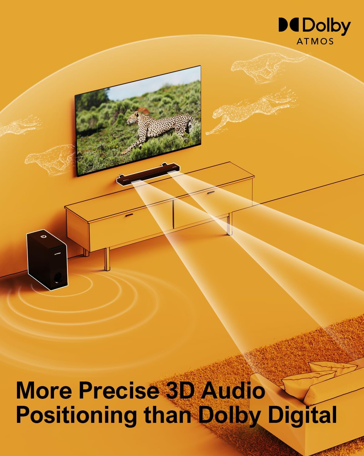 ULTIMEA Sound Bars for Smart TV with Dolby Atmos, 3D Surround Sound System for TV Speakers, 2.1 Soundbar for TV with Subwoofer, Bass Boost, Peak Power 190W, HDMI eARC, Nova S50, 2024 Upgrade