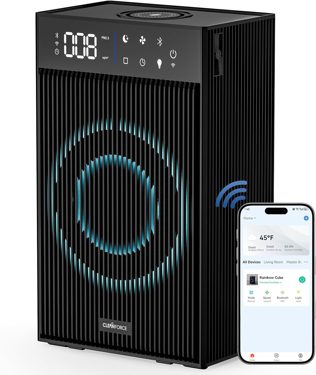 CleanForce Rainbow Cube | World’s First 4-in-1 Space-saving Air Purifier with Bluetooth Speaker, Wireless Charger & Aroma Diffuser | Swiss Tech，over 900ft² Coverage | Ultra-Quiet