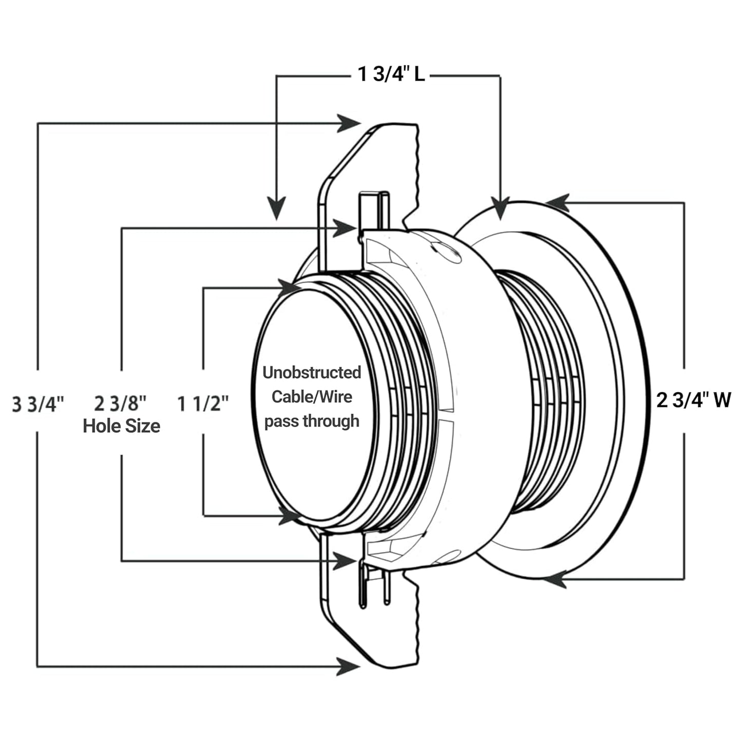 (2-Pack White) Cable, Wire & Cord Management - Self Locking Grommet with Cover for Walls, Ceilings, Desks, Used for All Surfaces 3/8” to 1” Thick, Made in USA