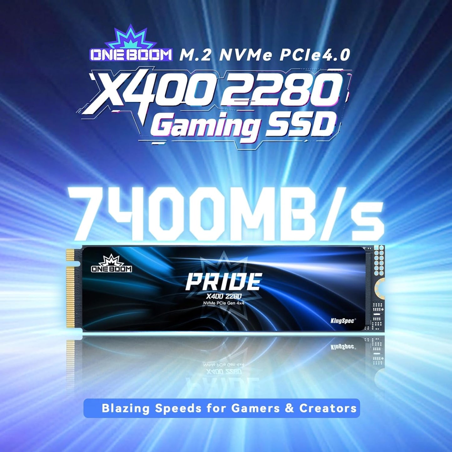 KingSpec OneBoom X400 512GB M.2 SSD Gen4 7300MB/s, TLC 3D NAND Internal NVMe SSD for Gaming & 4K Editing, Compatible with PC / PS5 / Laptop