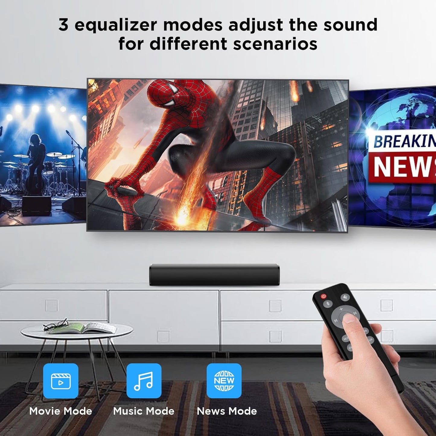 MZEIBO TV Sound Bar, Sound Bars for Smart TV Bluetooth 5.0 Soundbar 50W 17Inch Soundbars with ARC/Optical/AUX Connection Surround for Home Theater Audio TV/PC/Gaming/Projectors