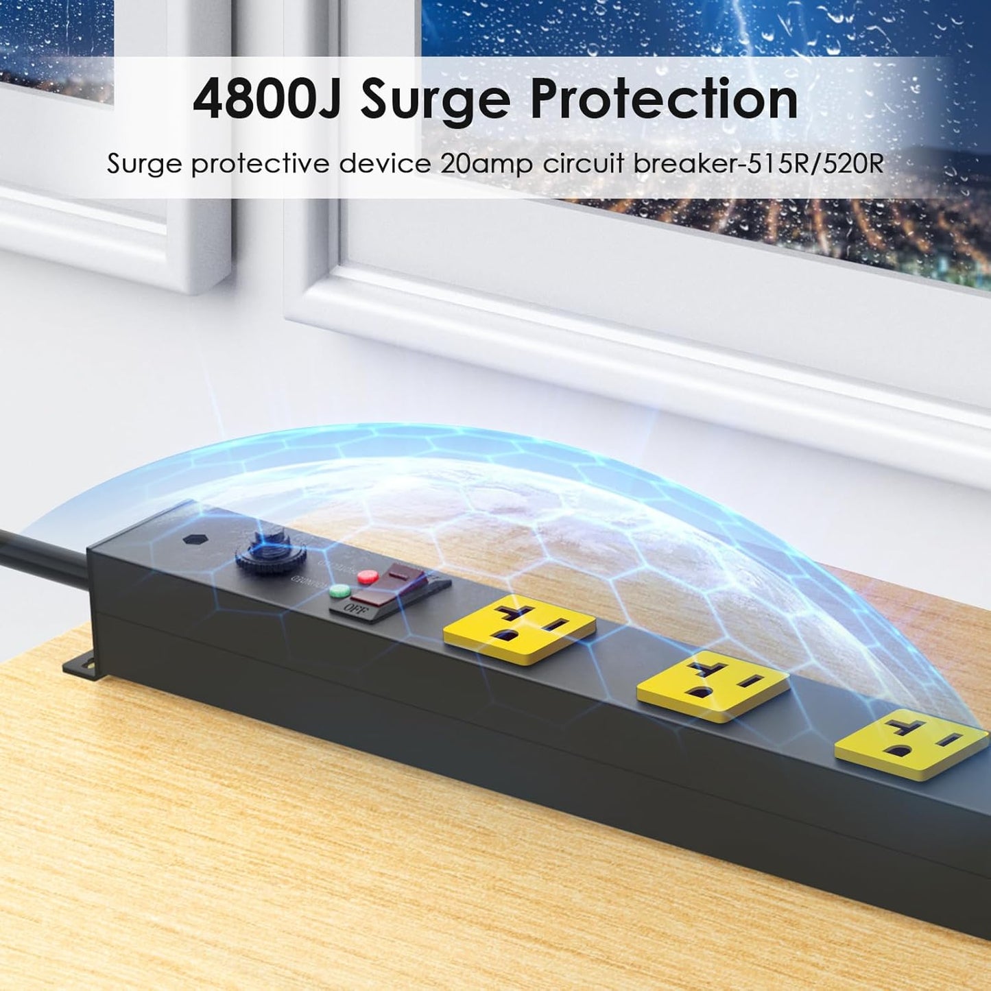 JUNNUJ Long Metal 16 Outlet Power Strip, Heavy Duty Power Strips Surge Protection 4800J with Circuit Breaker, 20a Wide Spaced Socket Wall Mount 5-15P Adapter High Amp 6-20R T-Slot 15FT Extension Cord