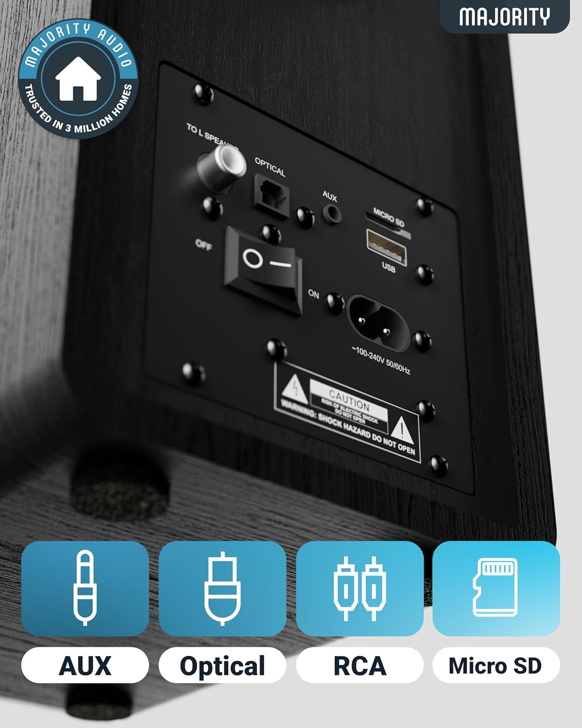 Majority Powered Bluetooth Bookshelf Speakers | Studio Monitors Speaker Set | 2.0 Home Studio Lecturers for PC & Turntables | Bluetooth Powered with RCA, Optical, USB & AUX Playback D40X