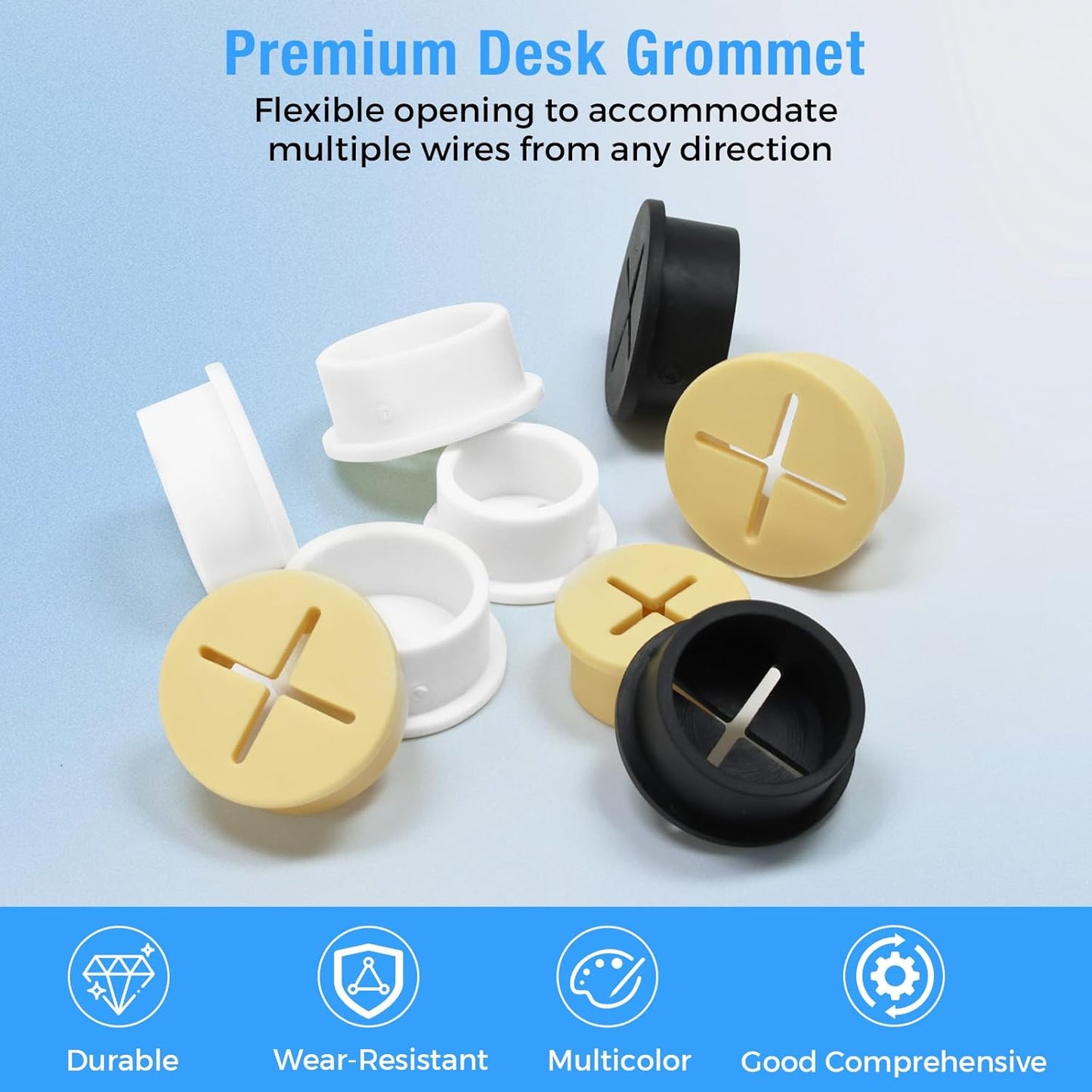 Desk Grommet, 3/4 in 20 mm Silicone Rubber Grommets, Black Desk Hole Cover for Cables, Flexible Wall Cord Pass Through Grommet for Office Table Computer Home Furniture Wire Organizer-15 Pcs