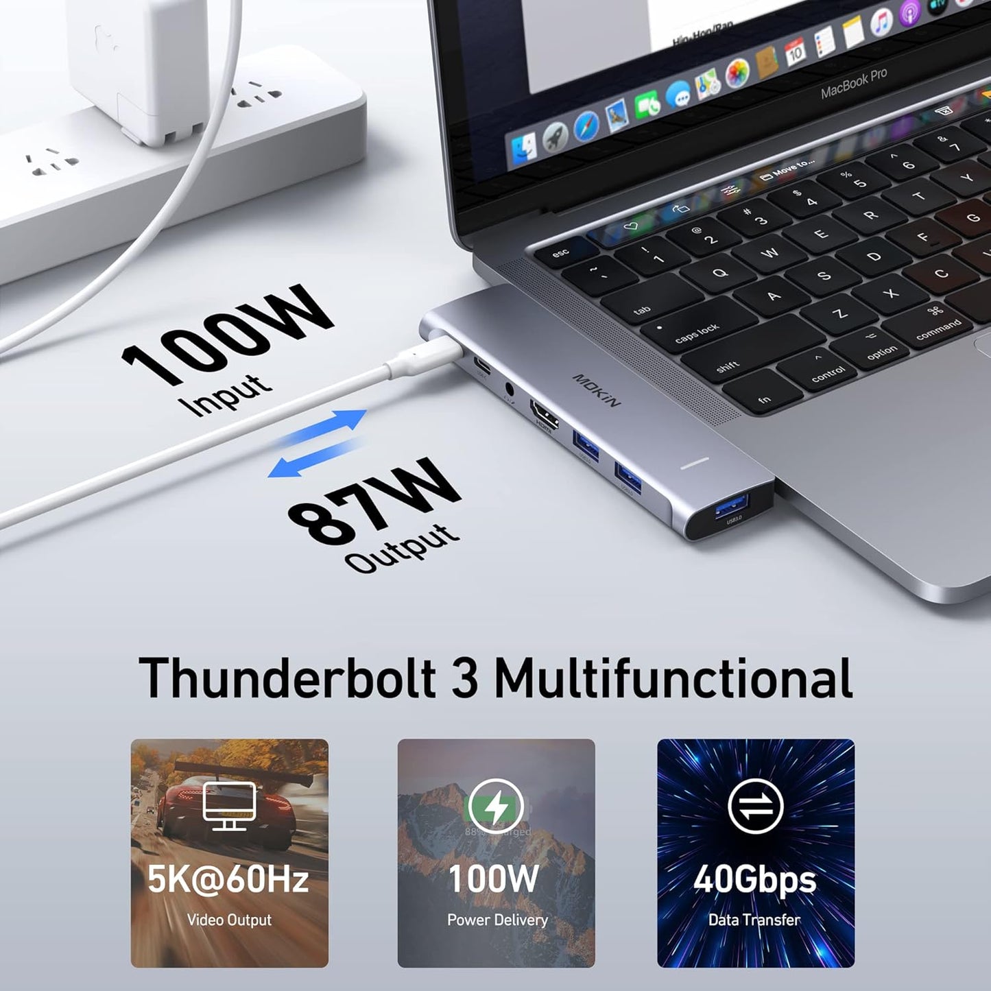 MacBook Pro Adapter, USB C Adapter for MacBook Pro/Air M1M2M3 2022 2021 2020 13" 15" 16", Mac Dongle with 4K HDMI, 3 USB 3.0, USB C 3.0 and 100W Thunderbolt 3, Audio, Support MagSafe 3 Charging