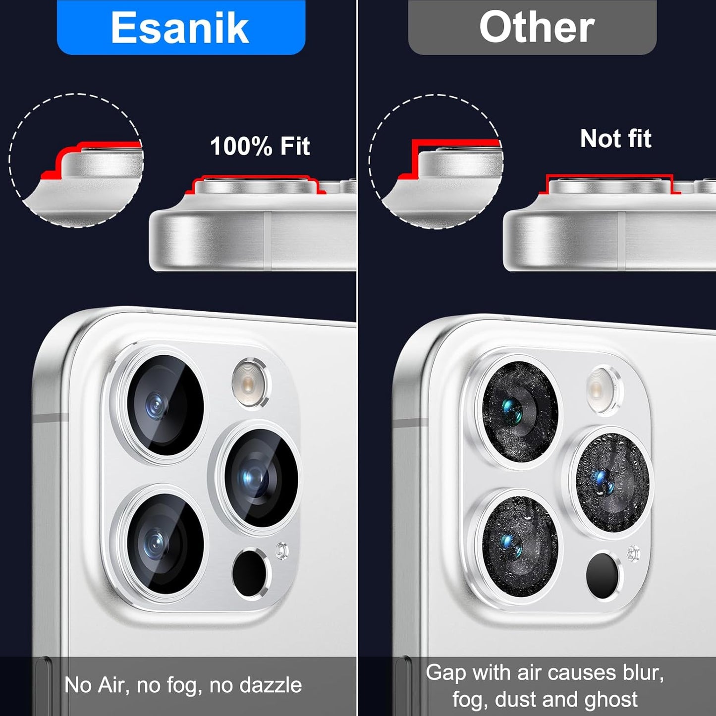 Esanik Upgrade 2 Pack for iPhone 16 Pro/iPhone 16 Pro Max Camera Lens Protector, Aluminum Alloy Metal matte Case Tempered Glass Camera Screen Cover, Scratch Resistant Case Friendly (White Titanium)