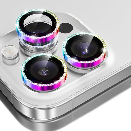 GolbinBox Camera Lens Protector for iPhone 16 Pro Max/16 Pro, 1:1 Invisible Fit, 9H Tempered Glass Ultra HD Metal Individual Camera Cover Screen Protectors for Women, Case Friendly, Bling/Colorful