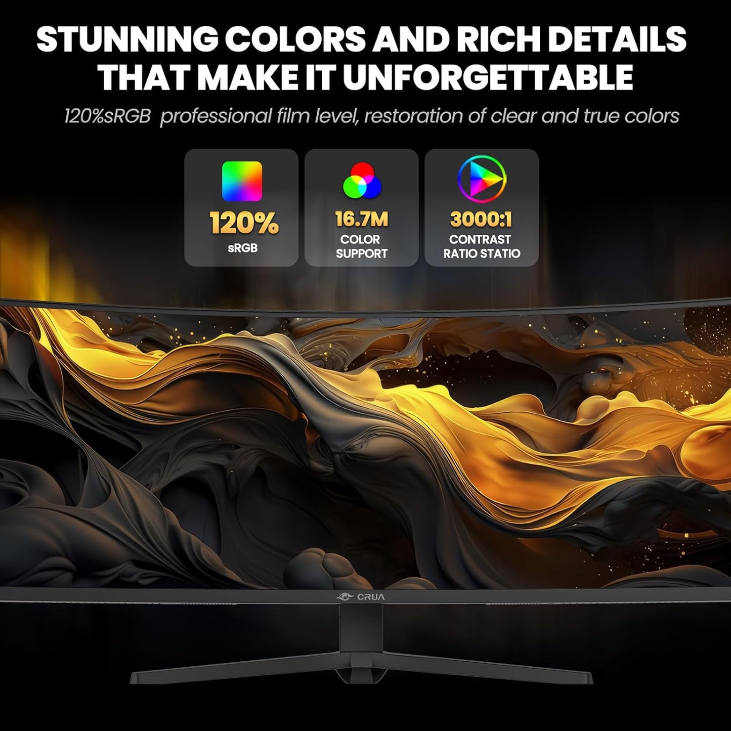 CRUA 49" Curved Gaming Monitor | DFHD(3840x1080P), 144Hz/165Hz, 1500R, 32:9, AMD FreeSync, 120% sRGB, Height Adjustable Ultra-Wide Screen Monitors, HDMI 2.1 & DP 1.4, Wall Mount Install- Black