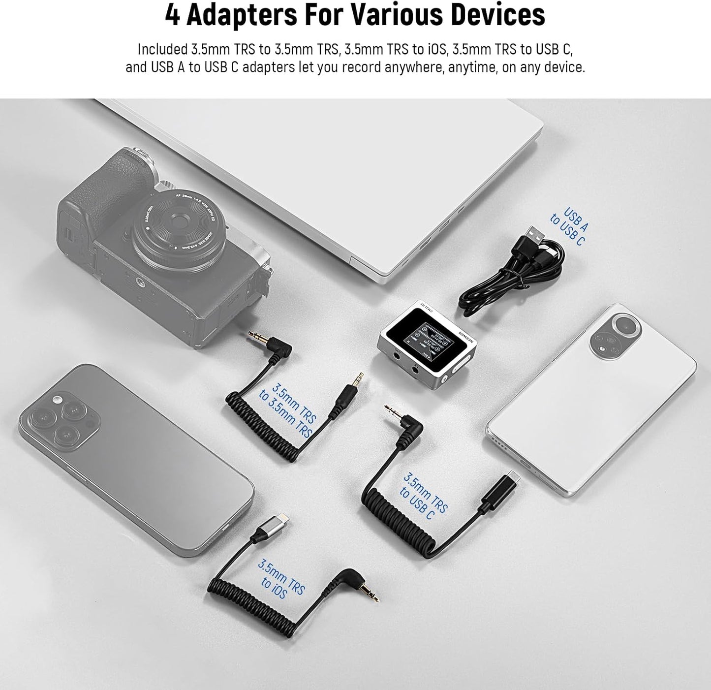 Neewer CM31 Wireless Lavalier Microphone with 8GB Storage 820ft Range 48KHz 24Bit Noise Cancelling Compatible with iPhone iPad Android PC Camera YouTube/TikTok Stream Podcast Interview