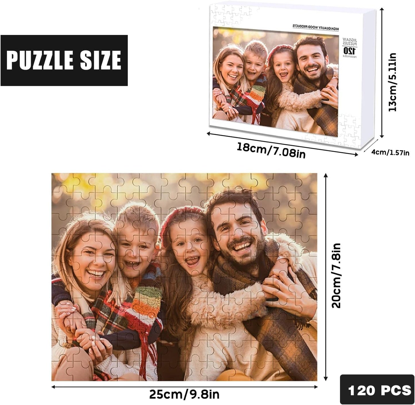 Custom Puzzle, Customize Puzzles from Photos with 120/200/300/500/1000 Pieces, Personalized Wooden Jigsaw Puzzle Gifts for Family, Adults, Christmas, Wedding, Pet