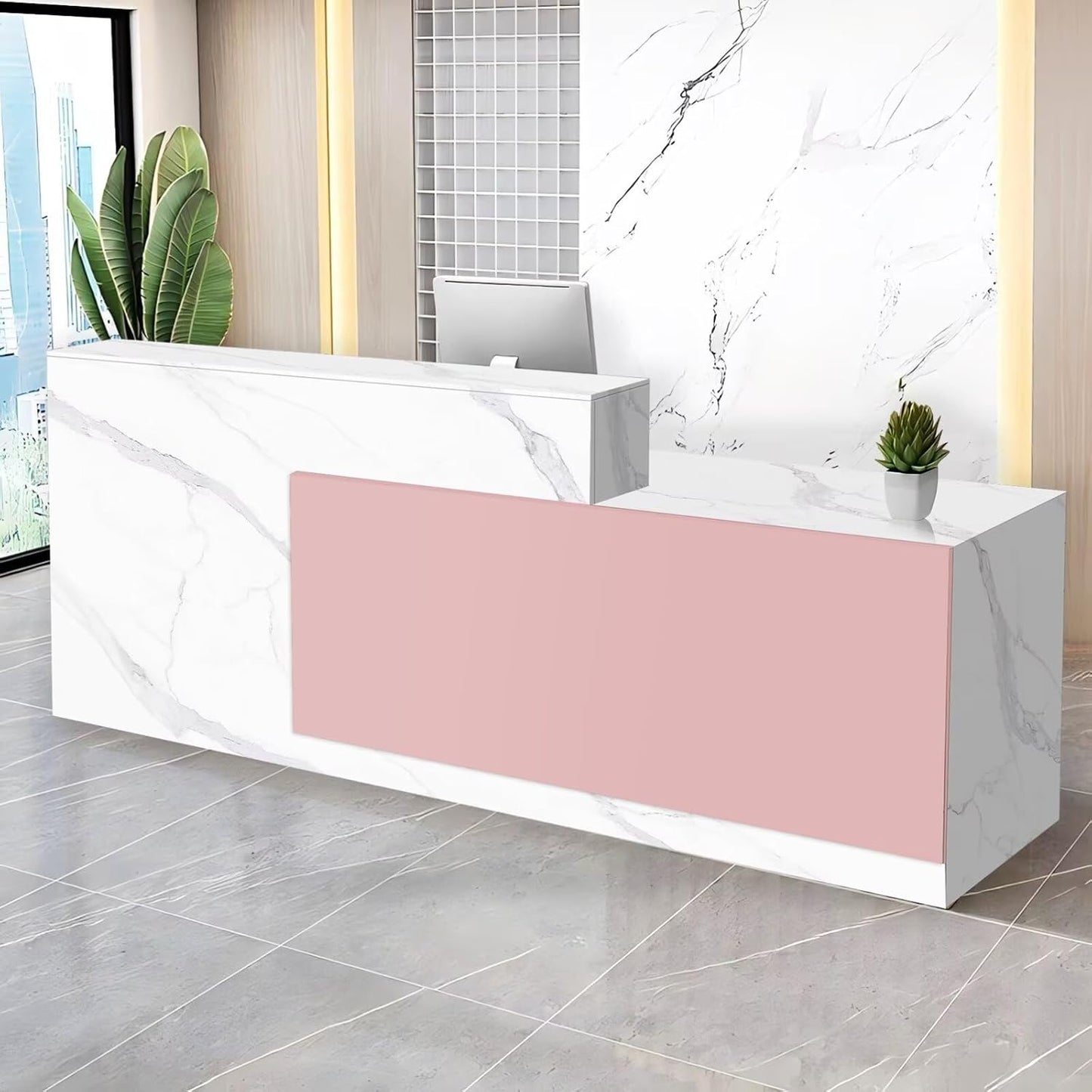 Reception Desk with Counter Modern Checkout Counter with Lockable Drawer Keyboard Tray Receptionist Desk for Office Salon Reception Table P Right 51inch/130cm