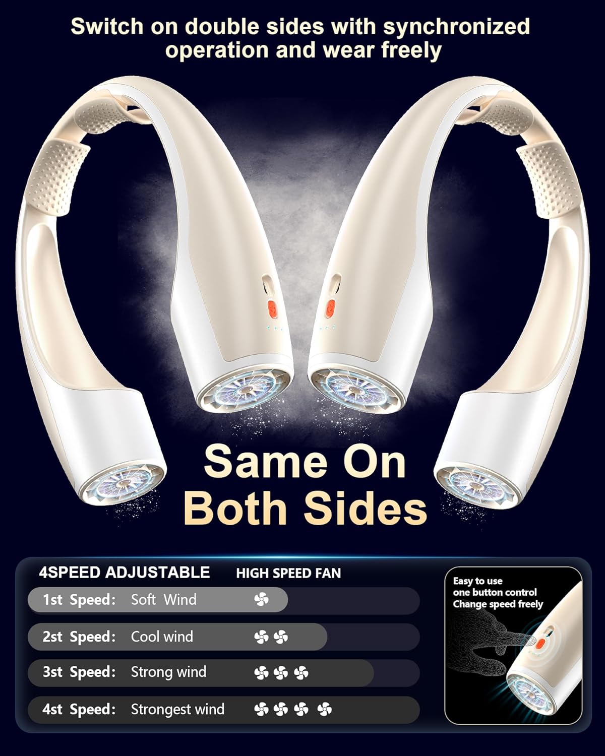 AI Neck Fan, 4 Speeds Adjustable Portable Personal Fan Rechargeable, 4000 mAh Battery Faster Cooling Wearable Fan, Ultra Quiet for Home, Office, Travel, Outdoor - Champagne