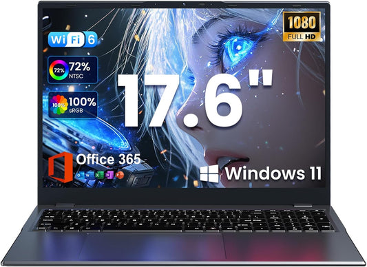 17.6 inch Student-Laptop Computer, 2025 16GB RAM 384GB SSD Expandable 512GB Windows 11 Laptop, Quad-Cores Processor, 1080P FHD Display, 1 Year Office 365, Backlit Keyboard, WiFi 6, Type C
