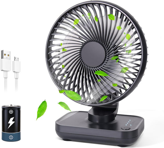CONBOLA Small Desk Fan for Bedroom, 3600mAh Battery Powered Rechargeable Fan, USB Fan for Desk, 4 Speeds Air Circulator Quiet Table Fan for Home Office, Blue