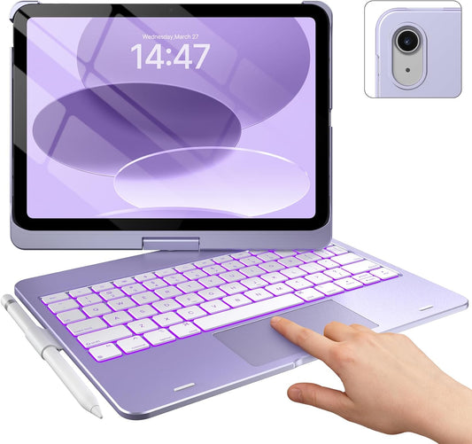 typecase Touch iPad 10th Generation Case with Keyboard (10.9", 2022) and iPad A16 (11th Gen, 2025) – 360° Rotatable, 11-Color Backlit, Multi-Touch Trackpad, Thin & Light (Light Purple)