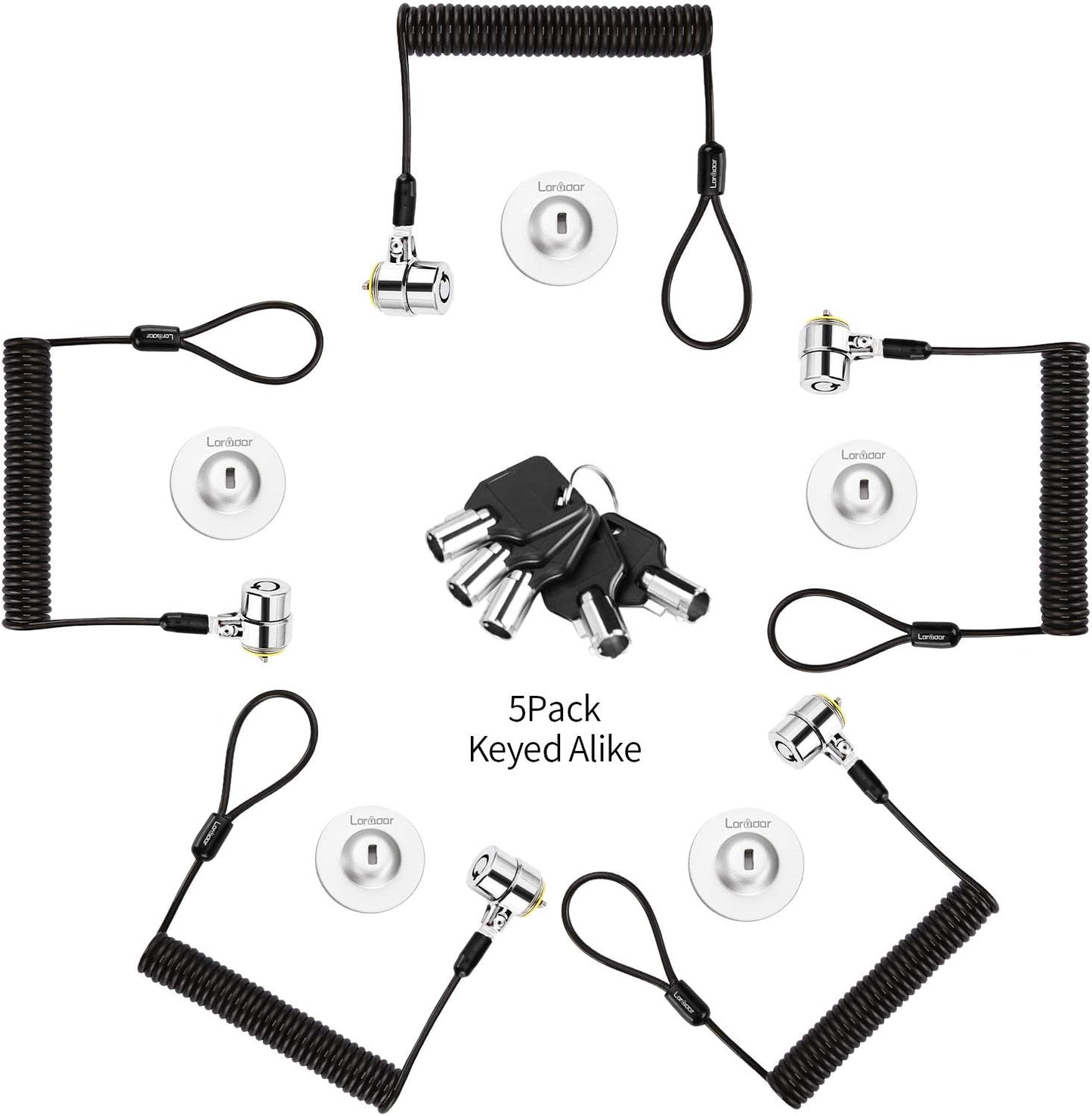 Keyed Alike 5Pack Security Hardware Cable Lock Kit,Retractable Cable Lock Portable Keyed Laptop Lock 5Keys 6.2Ft for Monitors, Laptops, MacBooks, Tablets, iPad,Mac mini,