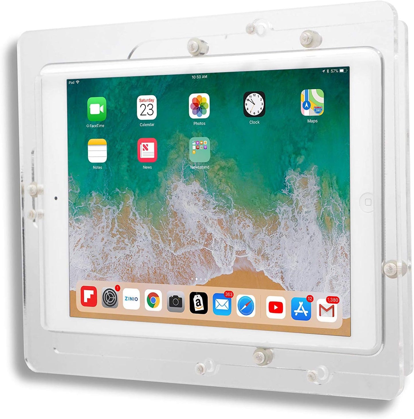 TABcare Anti-Theft Acrylic VESA Enclosure for Apple iPad 7/8/9 10.2" with Free Wall Mount Kit & 90-Degree Angle Charge Cable (iPad 7/8/9 10.2", Clear)