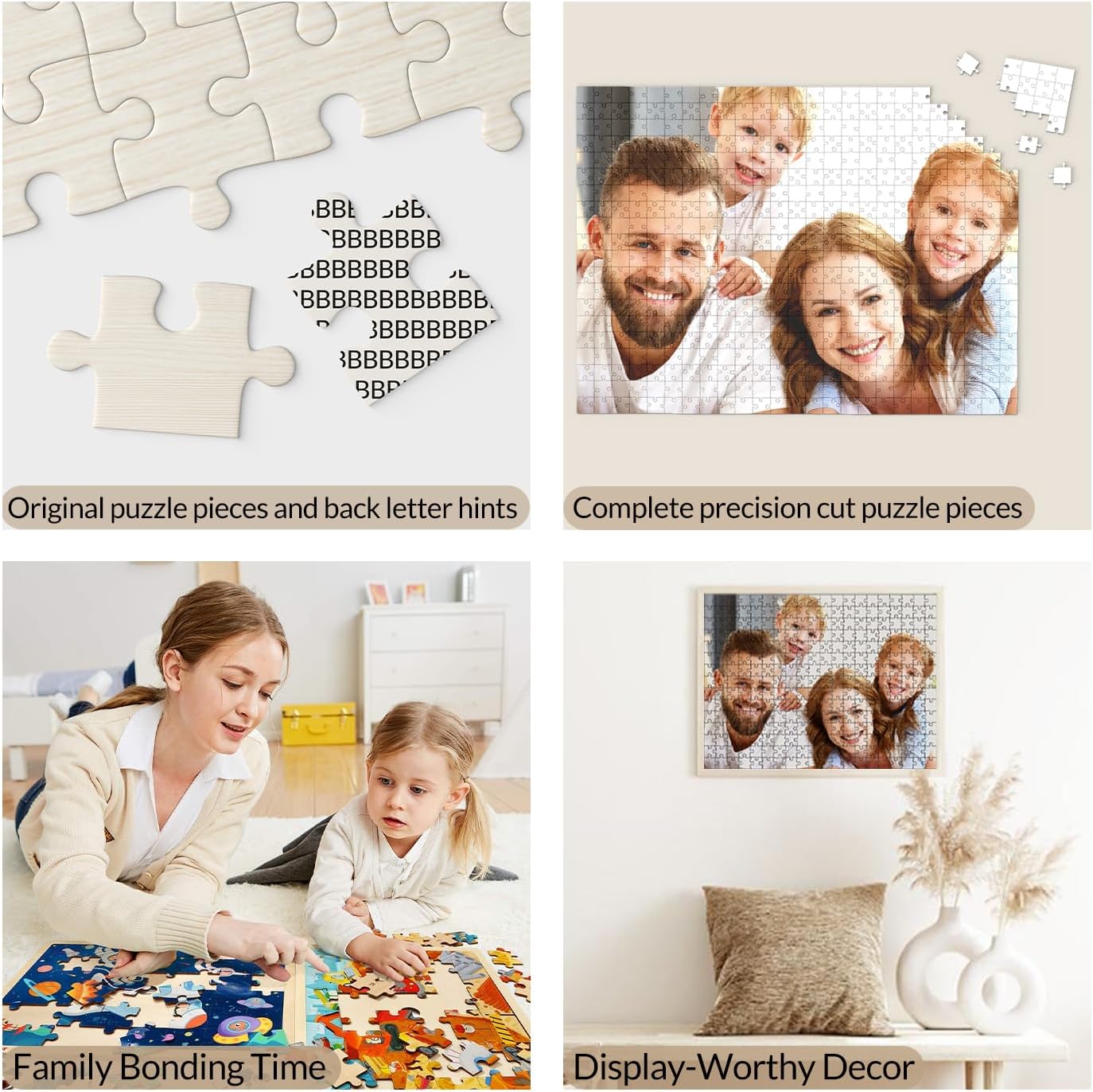 Custom Puzzles from Photos, Personalized Natural Wood Puzzle with 120/200/300/500/1000 Pieces, Customized Jigsaw Create Timeless Memories for Adults, Family, Father's Day, Lover, Pet