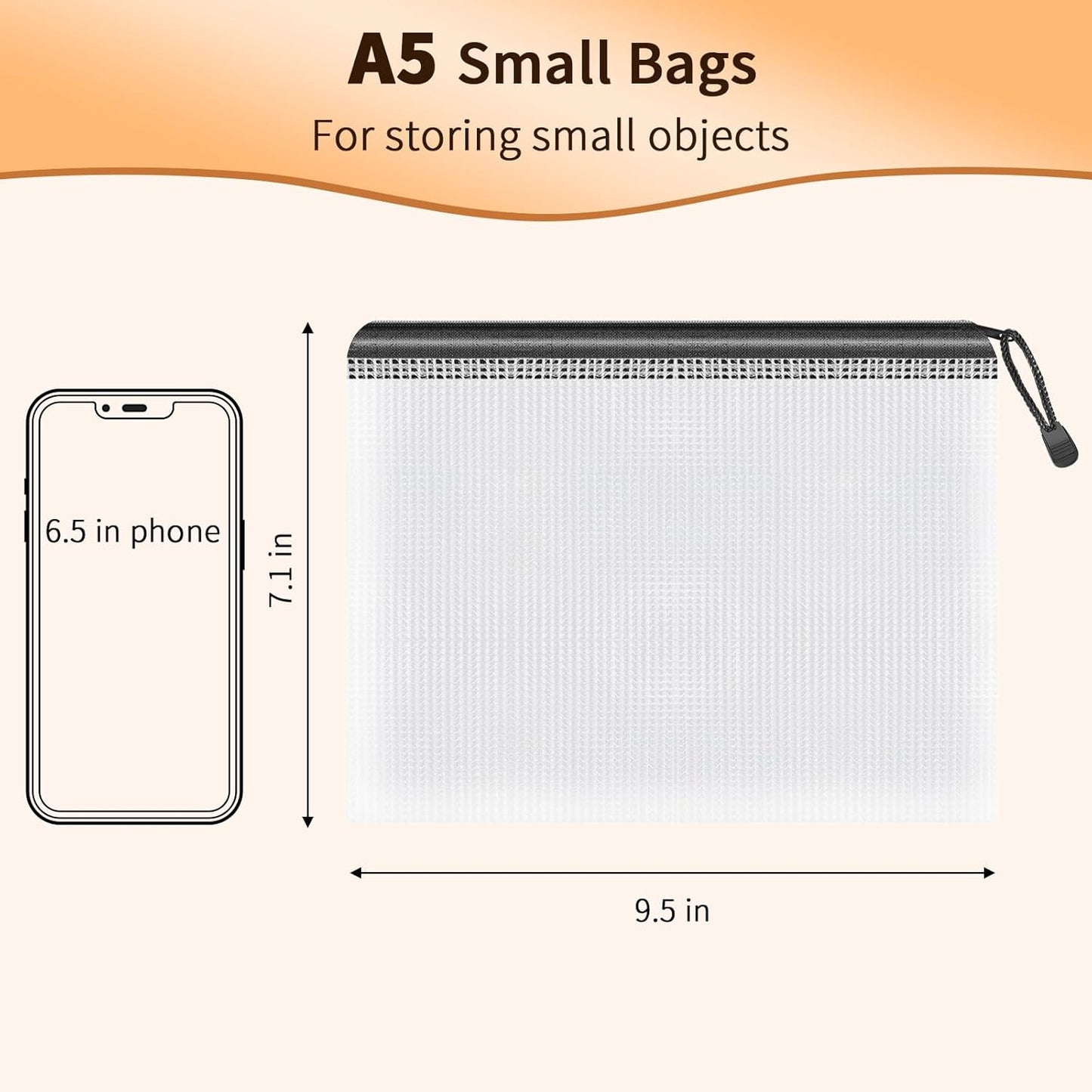 Umriox Zipper Mesh Document Pouch, 9.5x7.1 in (Black, 18 Packs), Clear Zipper Pouches, Waterproof Zipper Pouches for Office Supplies Cosmetics Travel Storage