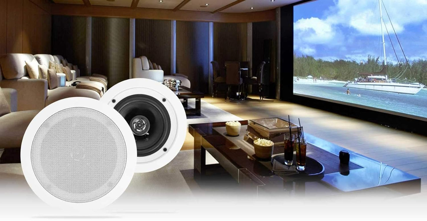 Rockville RPA60BT Home Theater Receiver Amp+(8) 5.25" White Ceiling Speakers+Sub