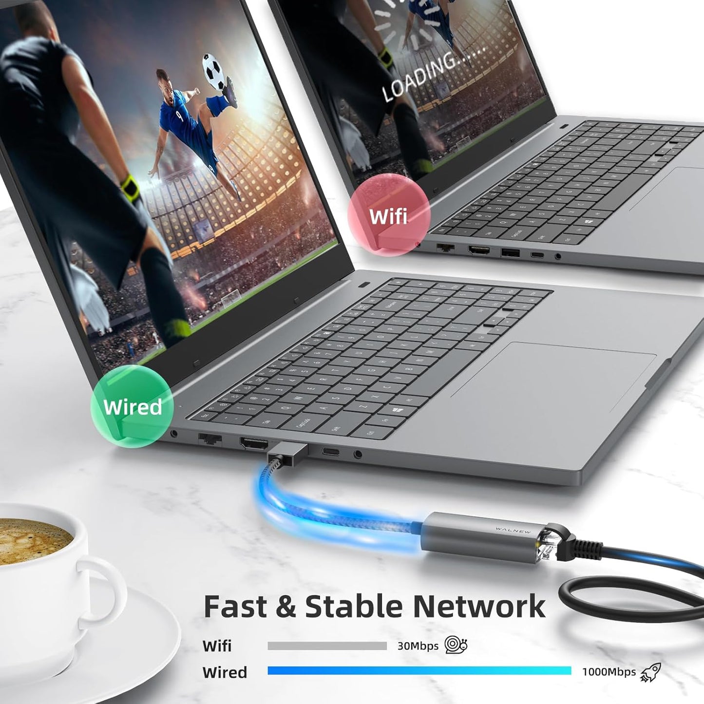 USB 3.0 Ethernet Adapter, WALNEW 1000Mbps Gigabit USB to Ethernet LAN Network Adapter, Aluminum USBA Male to RJ45 Female Cable Converter for MacBook,Chromebook,Surface, Laptop,Desktop,PC