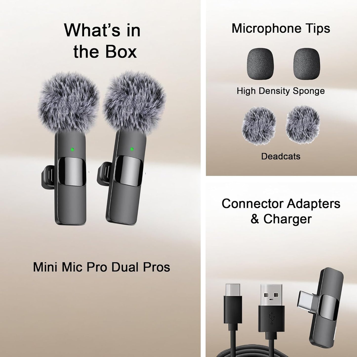 Mini Mic Pro Wireless Microphone for iPhone, iPad, Android, Lavalier Microphone for Video Recording - 2 Pack iPhone Mic Crystal Clear Recording with USB-C for Podcast, ASMR (iPhone 15+ / Android)