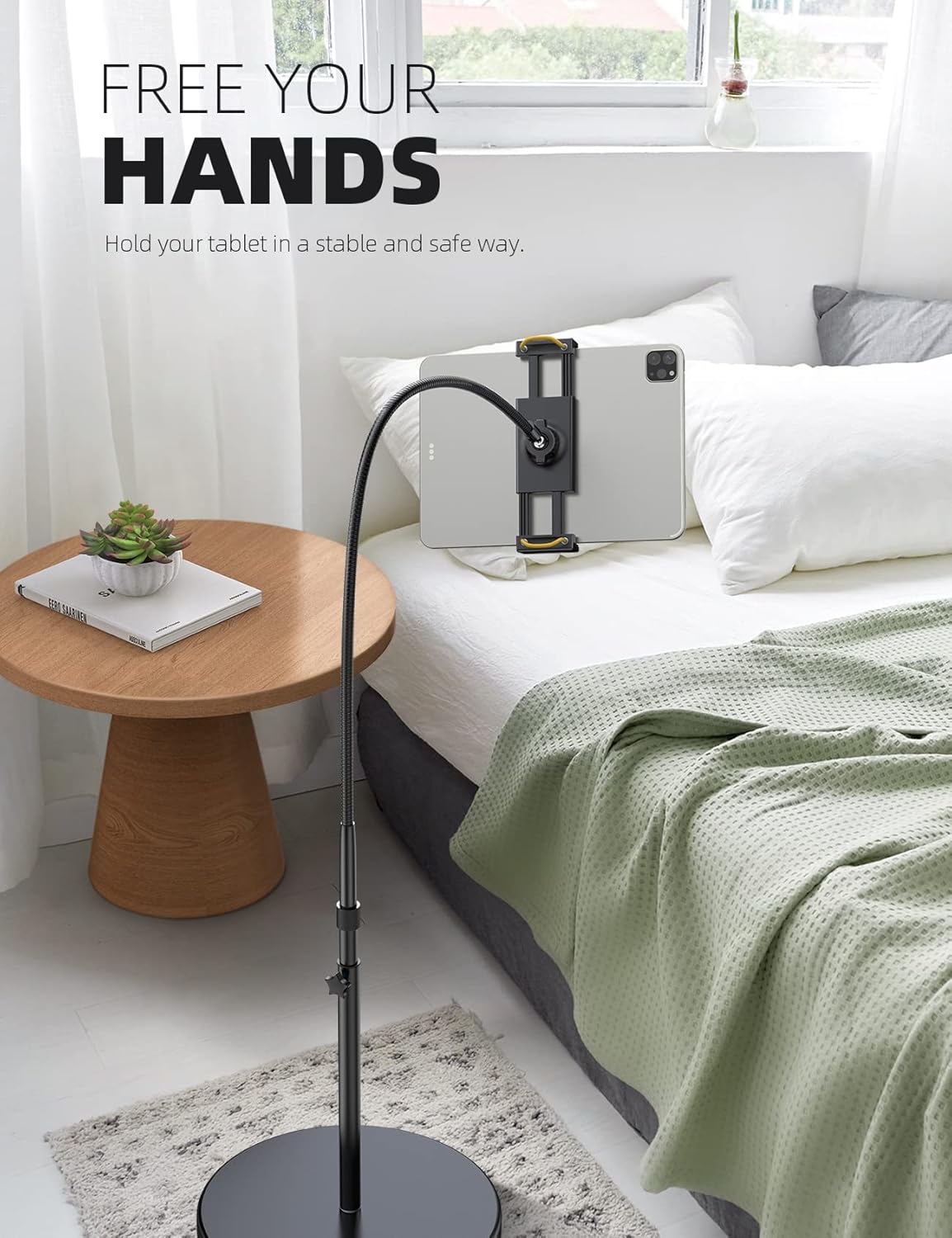 Lamicall Tablet Floor Stand Holder - Gooseneck Tablet Mount for Bed, 63" Adjustable Height & 10.6lb Stable Base, for 4.7-13" Tablets, iPad Pro 13/9.7, Air, Mini, Galaxy Tab, Kindle, Phones