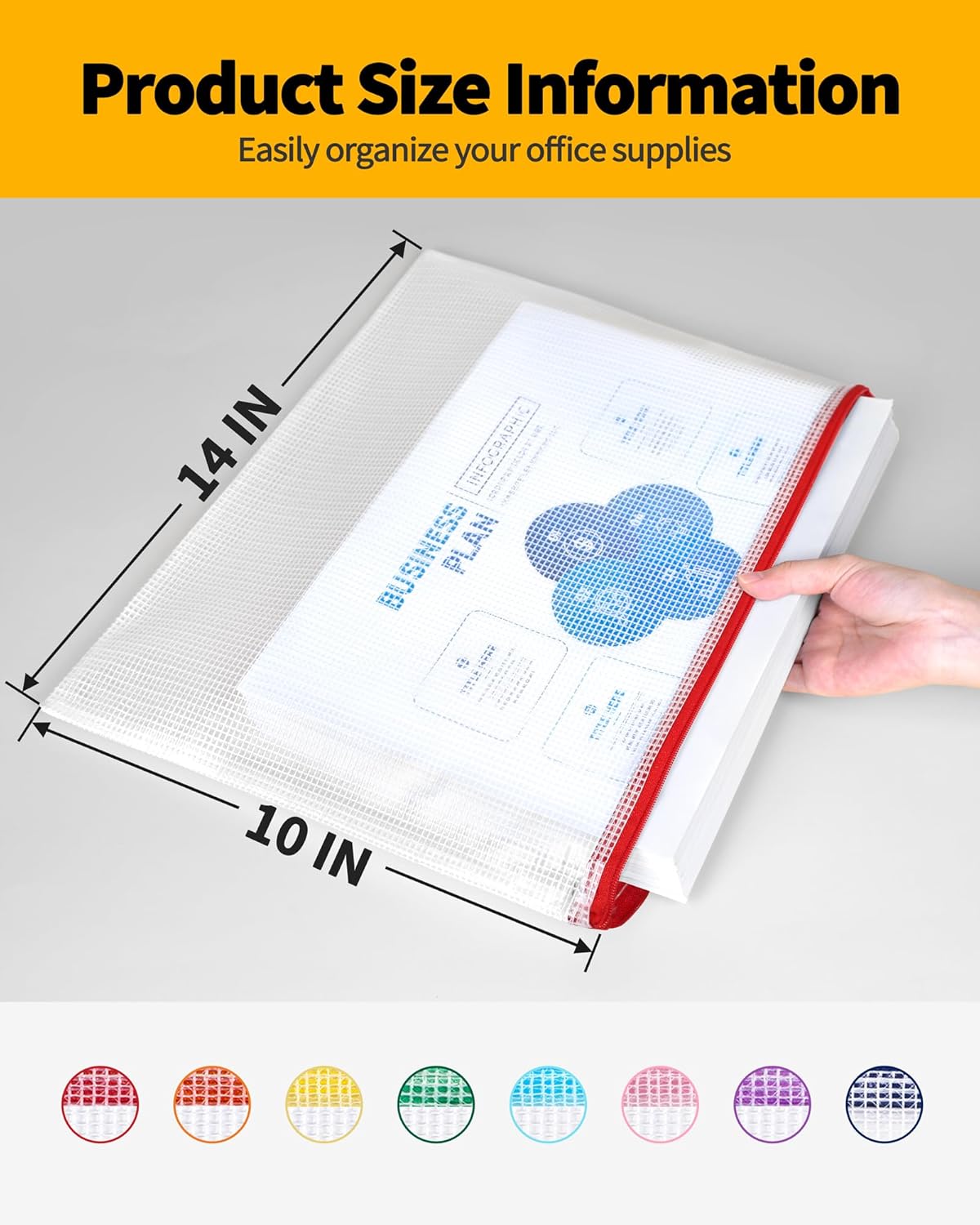 SUNEE Plastic Mesh Zipper Pouch 10x14 in (6 Colors, 24 Packs),Extra Large Water-Resistant Zip Bag for School Office Supplies, Puzzles & Games Organizing Storage