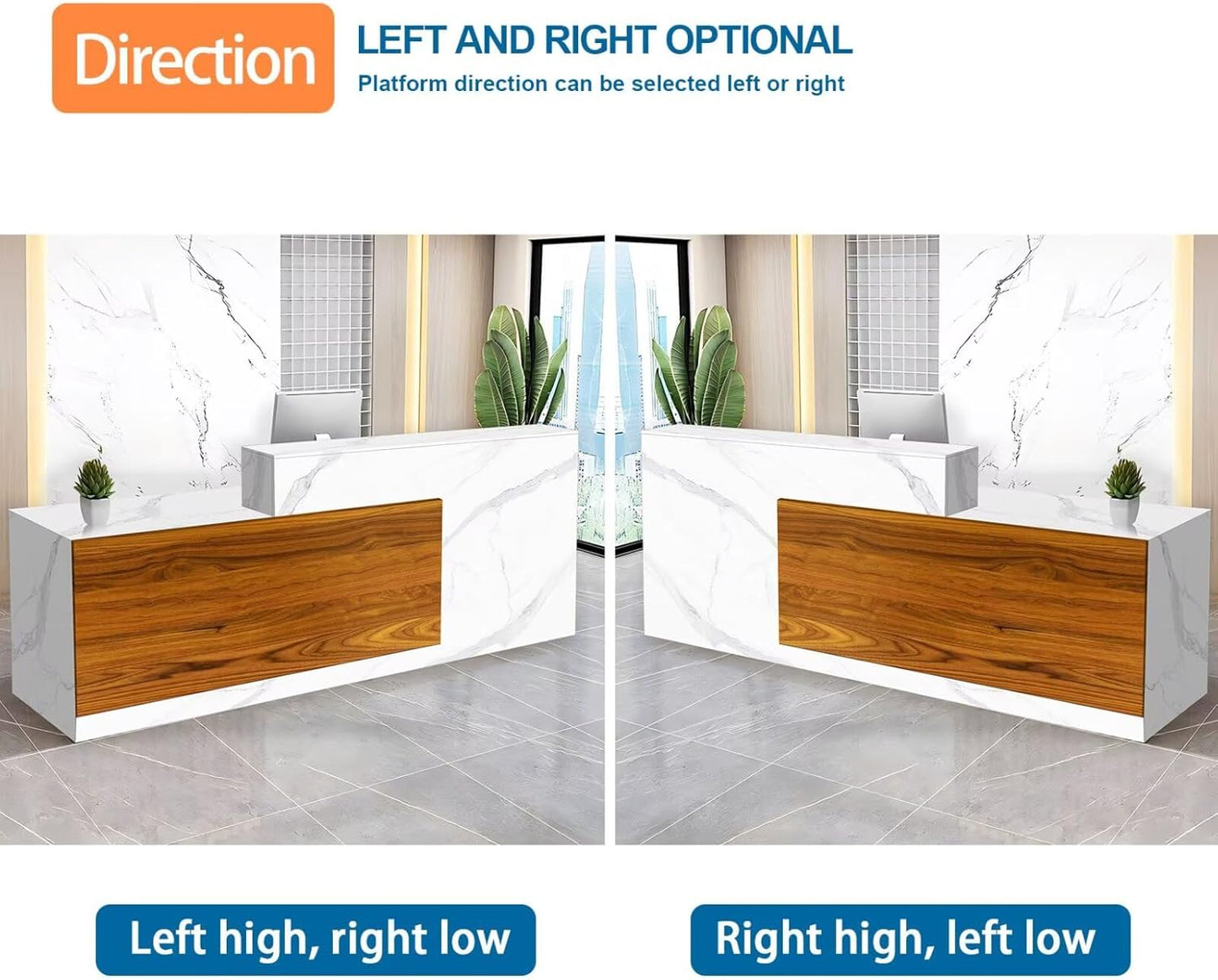 Reception Desk with Counter Modern Checkout Counter with Lockable Drawer Keyboard Tray Receptionist Desk for Office Salon Reception Table A Right 47inch/120cm