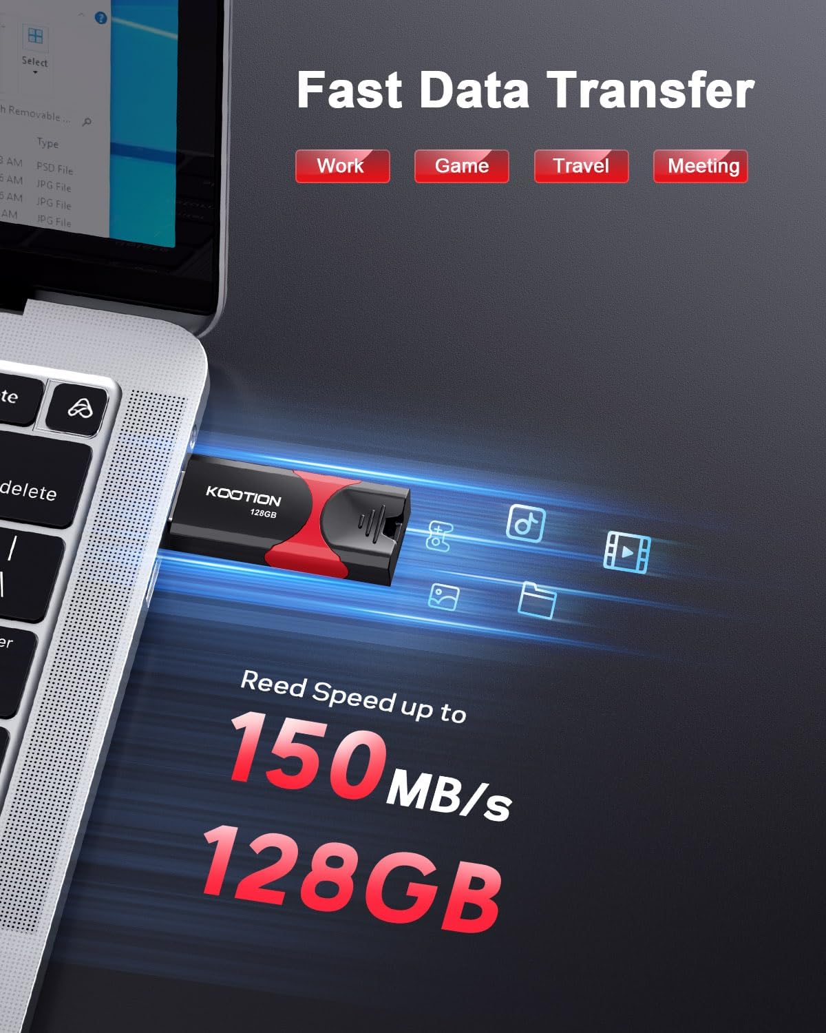 KOOTION 128GB USB Thumb Drive 3.1 Flash Drive Ultra High Speed up to 150MB/s, Retractable Memory Stick, 128G External Solid State Flash Drive