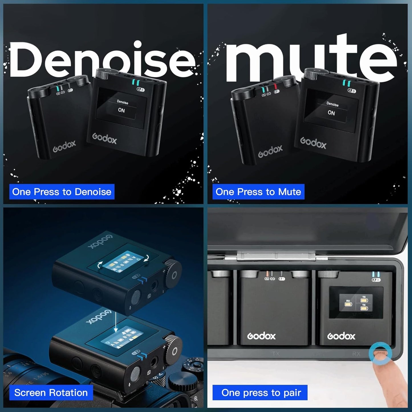 GODOX 【2025 Latest Model】 Virso S M2 Wireless Lavalier Microphone System, Mic Kit for Sony Camera with Sony Hot Shoe,2.4GHz Dual Channel Screen Rotation Noise Cancelling for Interview,Beginners