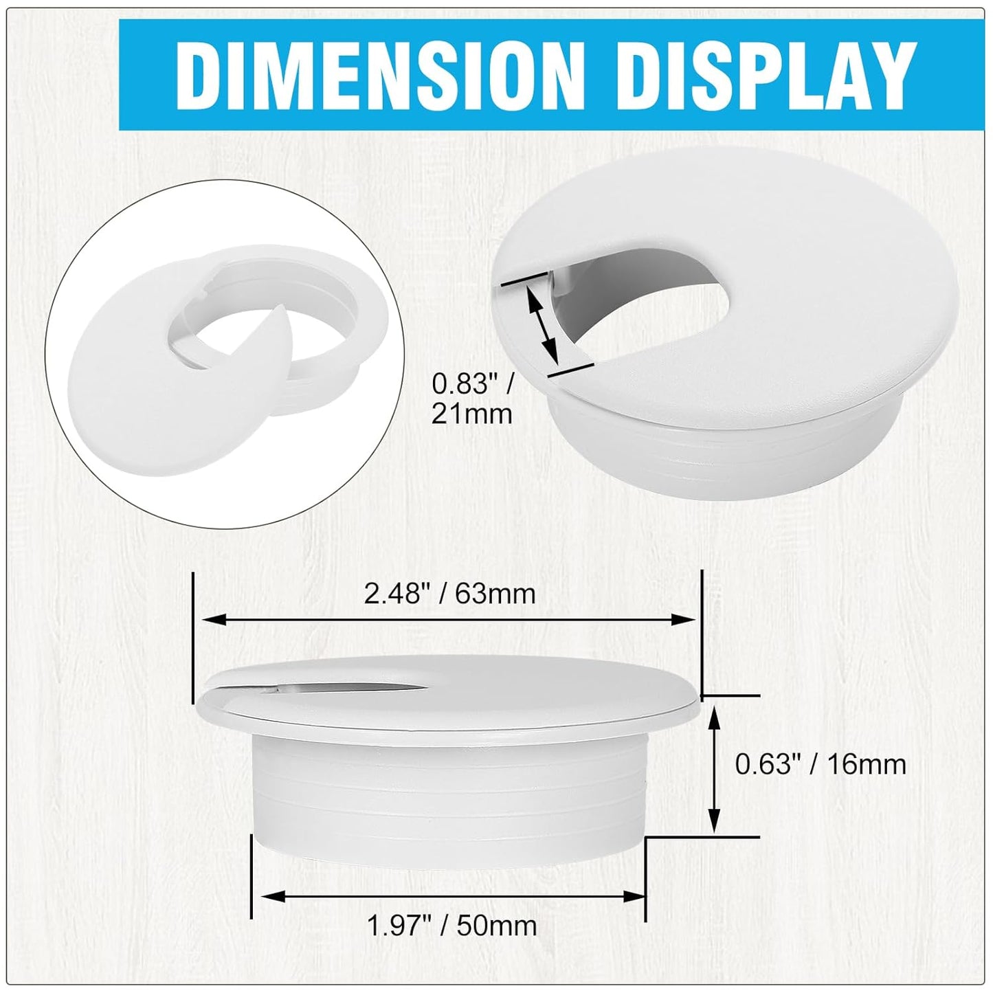 2" White Desk Grommet, JTemgle Plastic Cable Hole Cover Computer Table Cord Wire Organizer Caps Desktop Cord Management for Home Office TV Stands Tabletops, 2 Pieces
