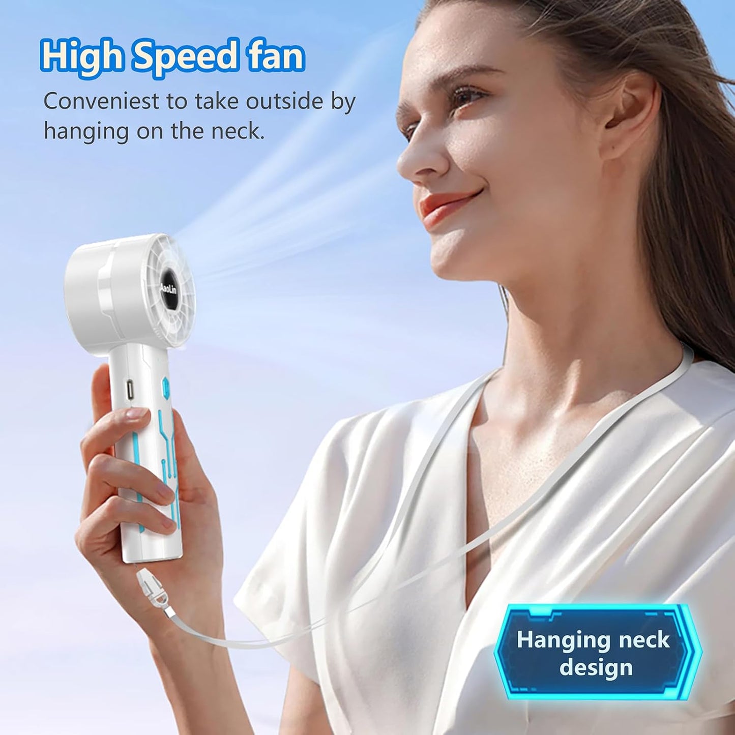 2PCS Portable High-Speed Mini Handheld Fan, USB Rechargeable Neck Personal Mini Fan(7000 Rpm High-Speed Motor, Lasts 4-16 Hours) 4-Speed Powerful Wind Fans For Summer Outdoor Traveling, Gifts For Kids