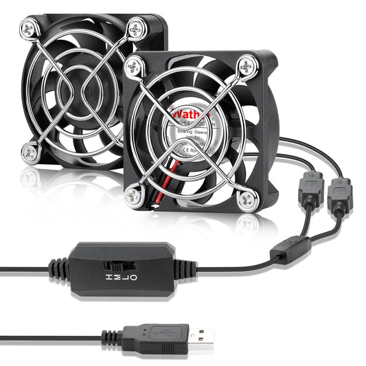 Wathai 2PCS 50mm x 10mm 5V Mini Box USB Computer Fan with 3 Speed Control for Cosplay Welding Helmet VR Gear Rok Router Raspberry Pi Aquarium Cooling Ventilation 2 in 1