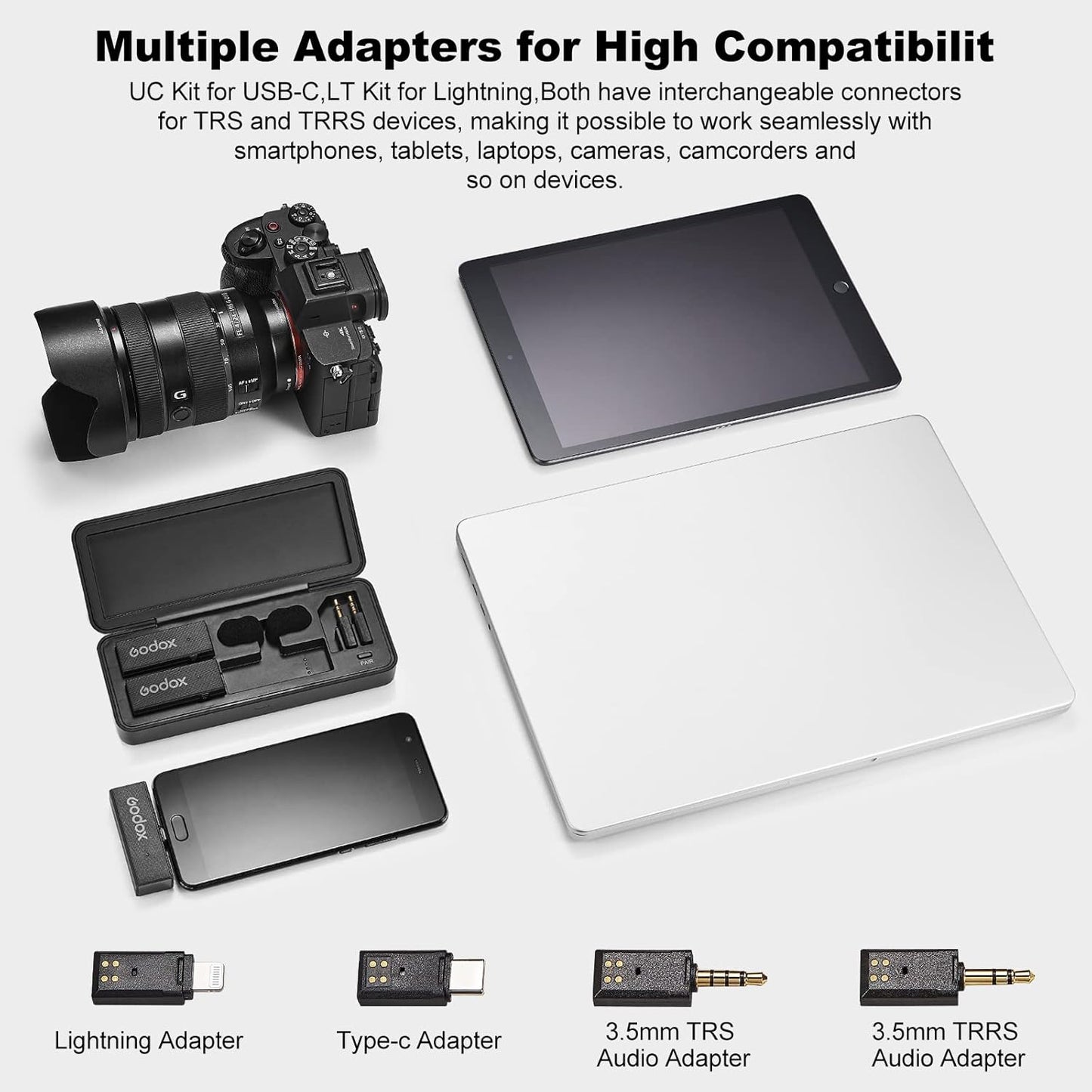 GODOX 【2025 Latest Model】 Movelink Mini LT Kit Wireless Microphone System, 2.4GHz Lavalier Mic 100m(328ft.) Range with Charging Case for iPhone, Camera, Vlogger, Youtuber, Interviewer(White)