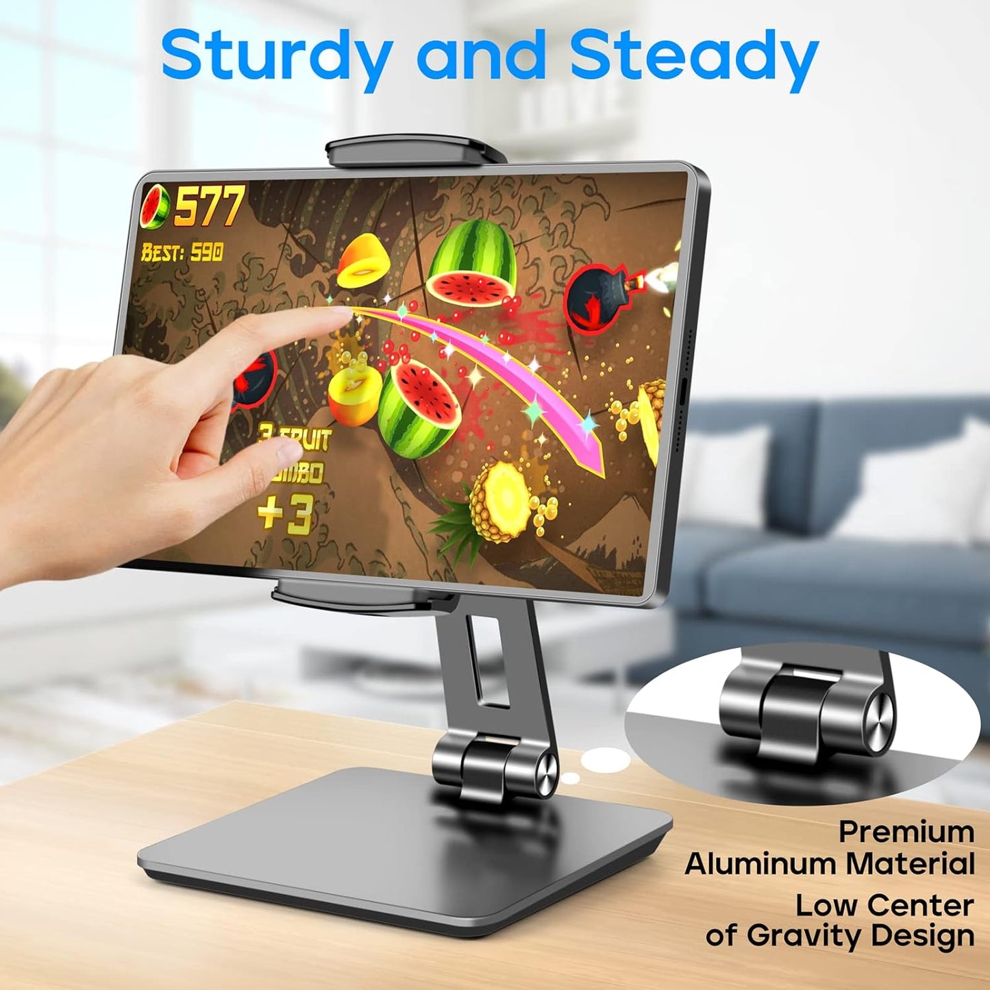 ROADOM Tablet Stand, Adjustable 360° Swivel Bracket, 180° Tiltable Clamp,Foldable Tablet Holder for 4.7-17.3'' iPhone/iPad/Tablet/Portable Monitor, Aluminum Alloy, Black