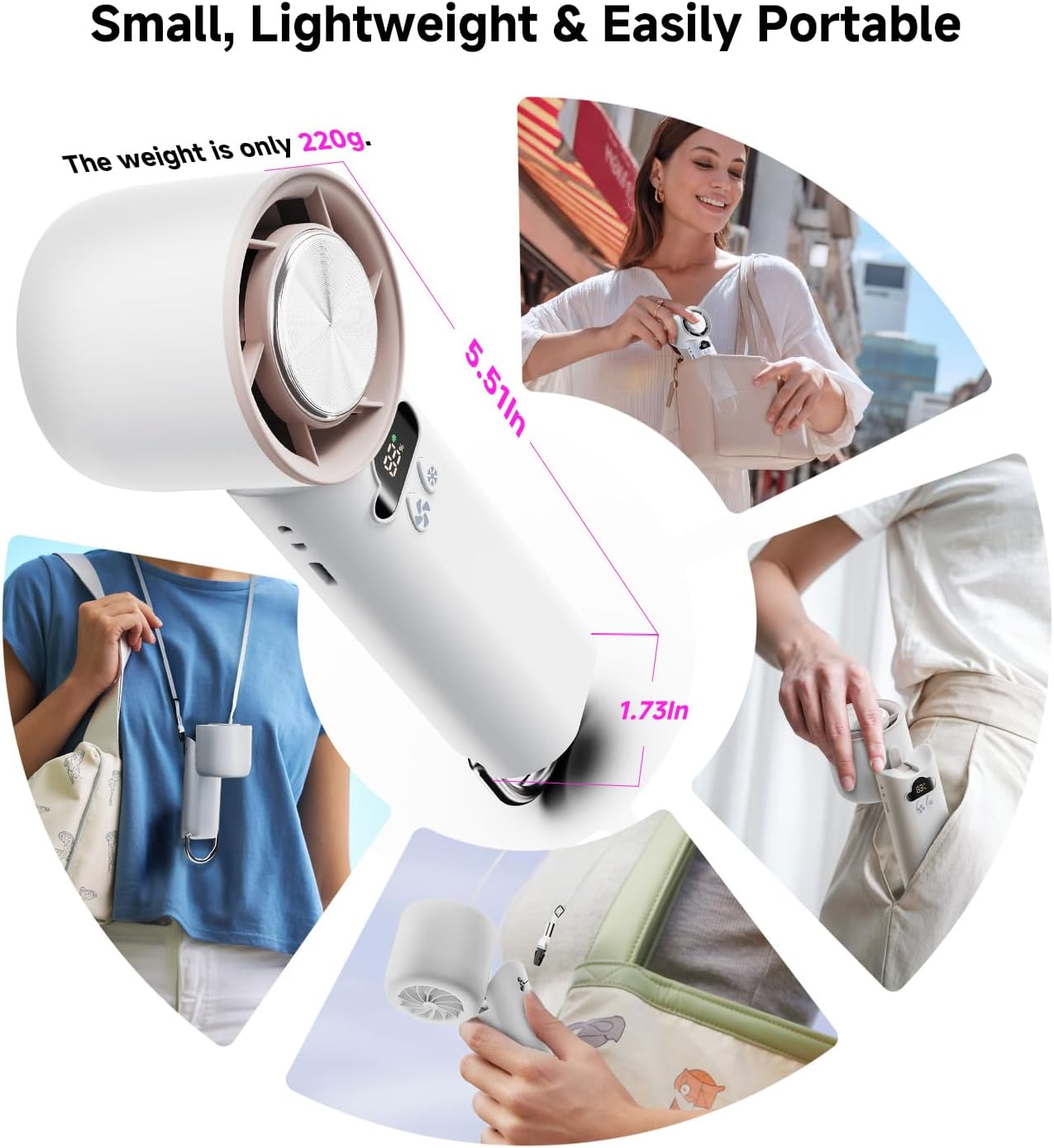 [2025 Upgrade] Portable Cooler Handheld Fan, [Coldest Turbo Hand Fan] 15000RPM 24H Max Cooling Time Highly Speed (1-100) Hand Fan, Collapsible Mini Small for Travel, Office (White)