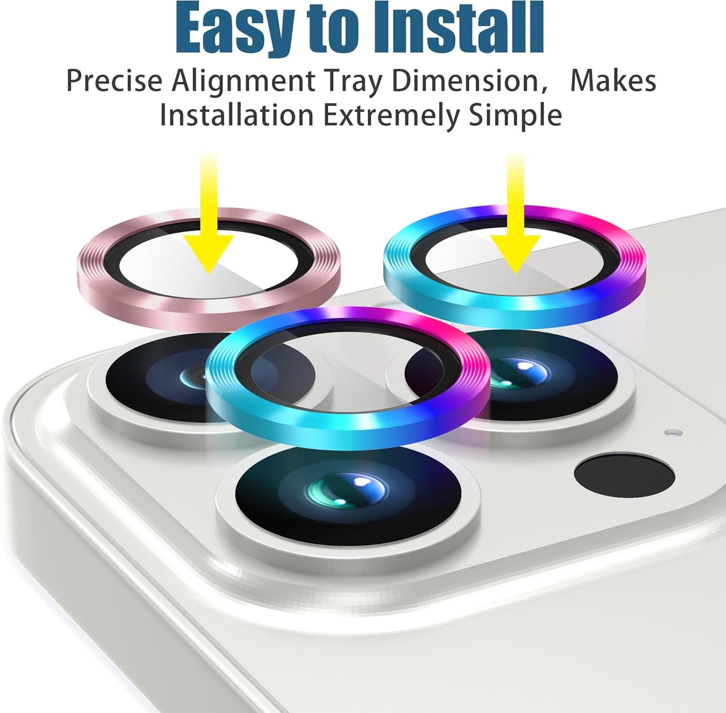 AGVEE 3+3 Camera Lens Protector for iPhone 15 Pro 6.1" / 15 Pro Max 6.7", Brushed Metal Ring 9H Tempered HD Glass Camera Protector Cover Film, Pink